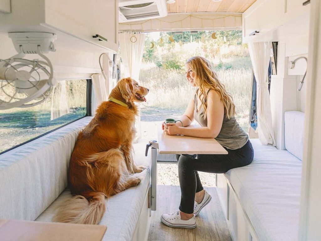 Me with my dog, sitting at my Lagun Table top