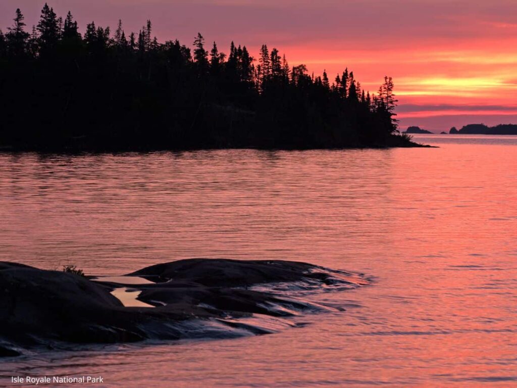 Lake Superior Shoreline at sunset in Isle Royale National Park in October