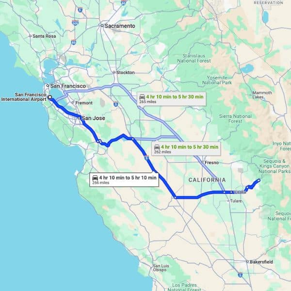 Distance San Francisco To Sequoia National Park Vacation 4.5 hours