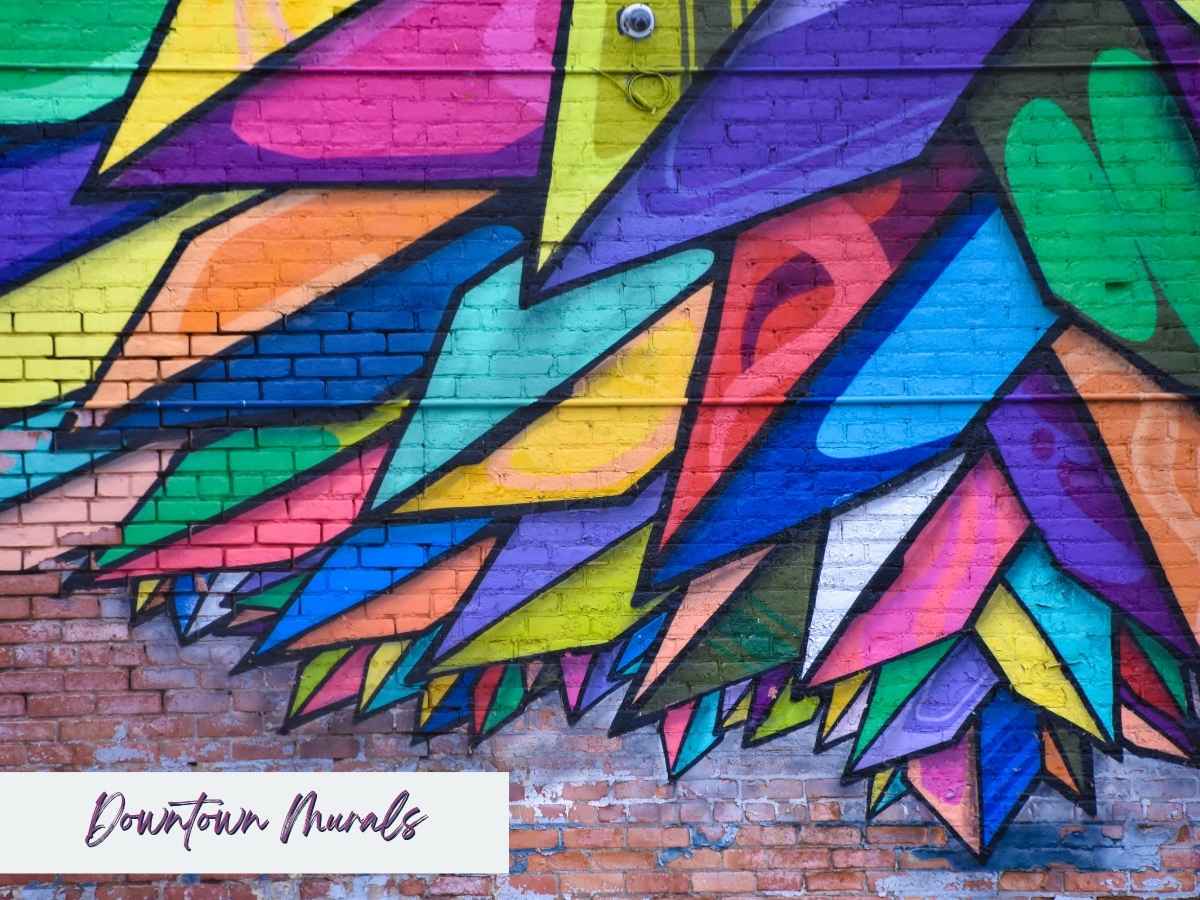 weekend in Salt Lake City itinerary Bright, abstract geometric mural painted on a downtown Salt Lake City brick wall, showcasing the city’s vibrant street art scene as a creative highlight on a weekend in Salt Lake City itinerary.
